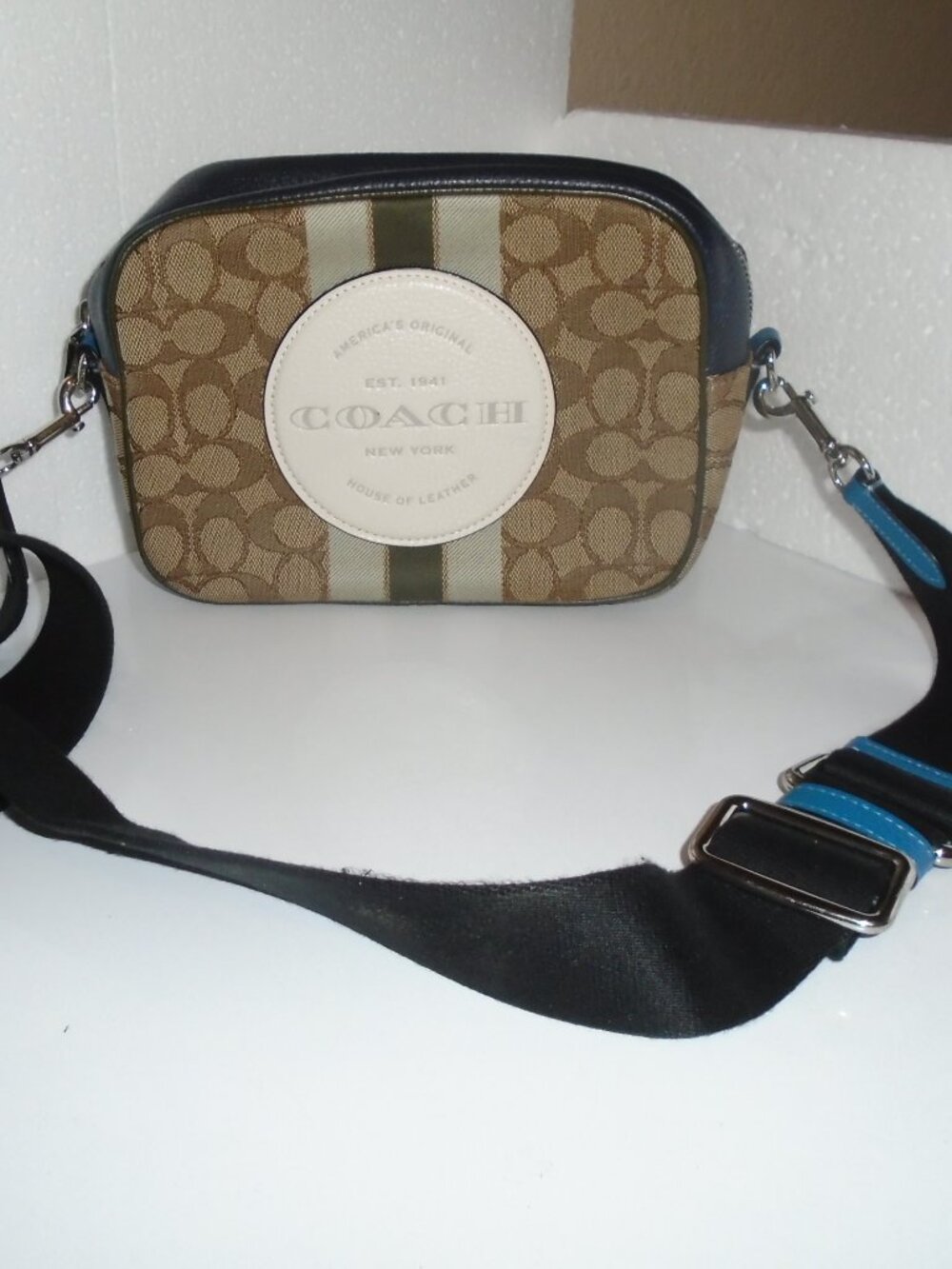 COACH DEMPSEY CAMERA BAG PURSE TOTE CROSSBODY SIGNATURE C JACQUARD LEATHER